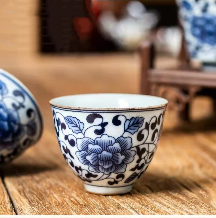 In Stock 55ml Blue and White Porcelain Tea Cups Set Ancient Chinese Ceramic Kungfu Tea Bowl Gift Box Personal Teacup Master Cup