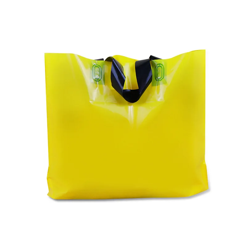 high quality yellow shopping handle horizontal plastic bag logo printing sac plastique best price