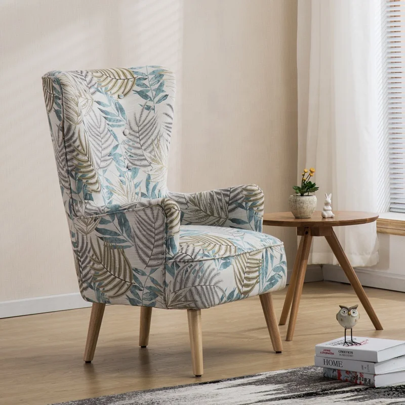 Poltrona Modern nordic style luxury jacquard fabric solid wooden high back accent lounge arm chair