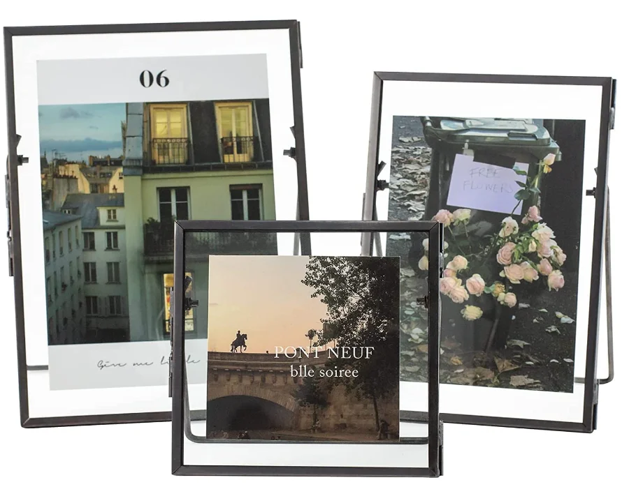 Hot sale High quality floating glass box with metal frame metal picture photo frame for home decor crafts