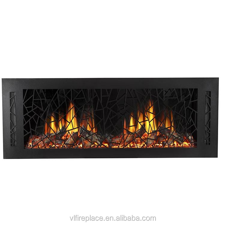 64 inch Amazing decorative video flame artificial crackling sound black caved panel wall inserted electric fireplace with heat