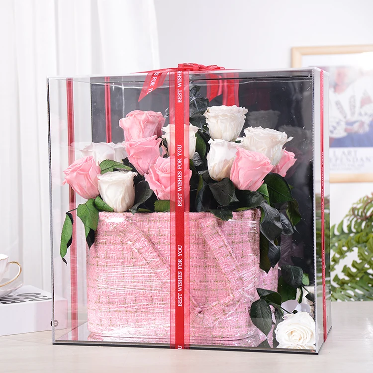 New Transparent Flower Gift Box Acrylic Panorama Flower Box Folding Bouquet Flower Basket Handle Box