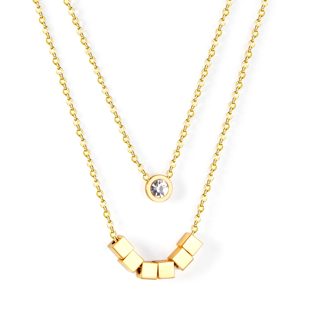 Ason Jewelry New Arrival Stainless Steel 18K Gold Crystal double layer Jewelry Pendant Necklace