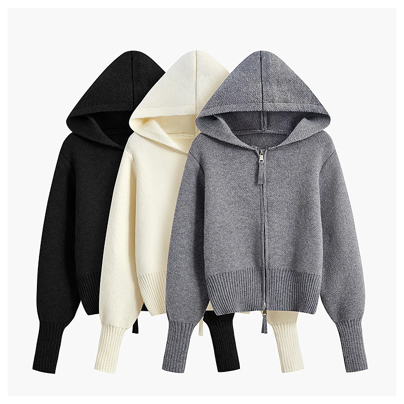 
korean sweater knit sweater custom knit sweater women Brimmed hat long-sleeve zipper cardigan 