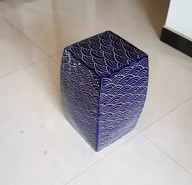Hand Carved Ceramic Blue Dressing Stool Porcelain Shoes Changing Stool Square Ceramic Stools