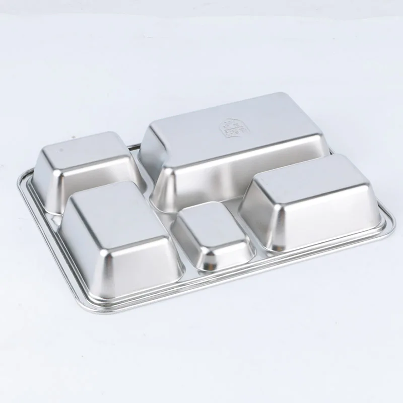 Restaurant School Canteen Divided Tray Metal Food Container 5 Compartment 304 Stainless Steel Dinner Plate