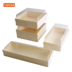 Wooden Transparent Biodegradable Food Grade Disposable Baking Cake Sushi Dessert Pastry Cupcakes Donut Brownies Packaging Box