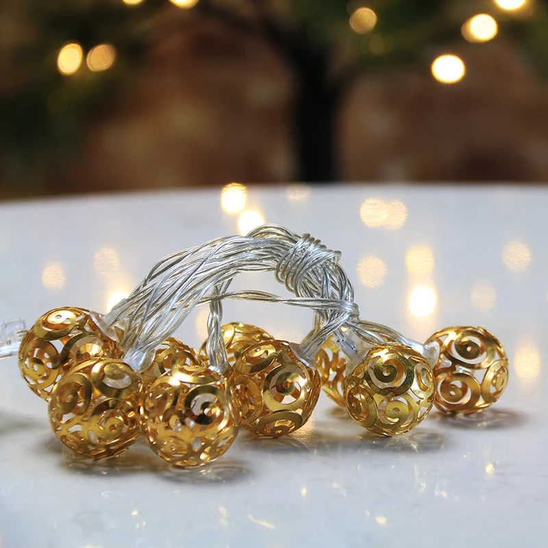 10 lights battery christmas led string light with golden metal ball for holiday and home decoration