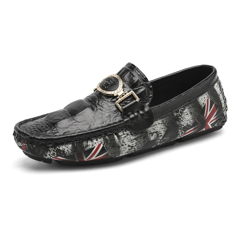 Ziitop New Bean Shoes Loafers Lazy Shoes for Men Driving Shoes Print Leather Black PU Cotton Fabric Rubber 1 Pairs/opp Bags