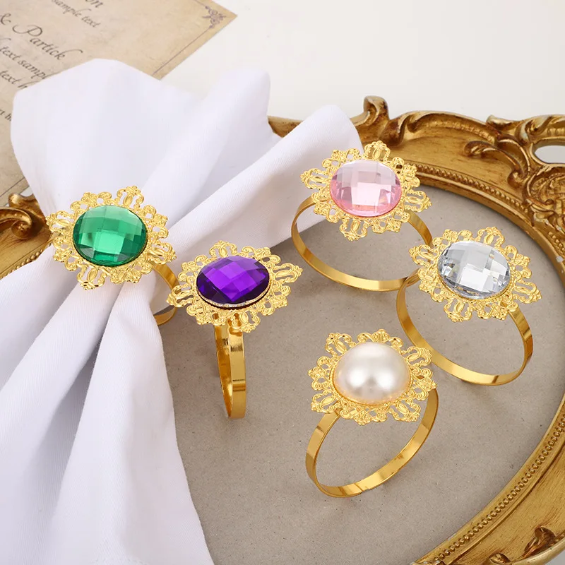 Wedding banquet table decoration hotel table napkin buckle acrylic gem metal high-grade Western food napkin ring
