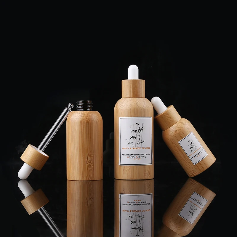 Eco-Friendly Cosmetic Moisturizing Essence Container Wooden Essential Oil Bottles Bamboo Cosmetic Packaging 100ml