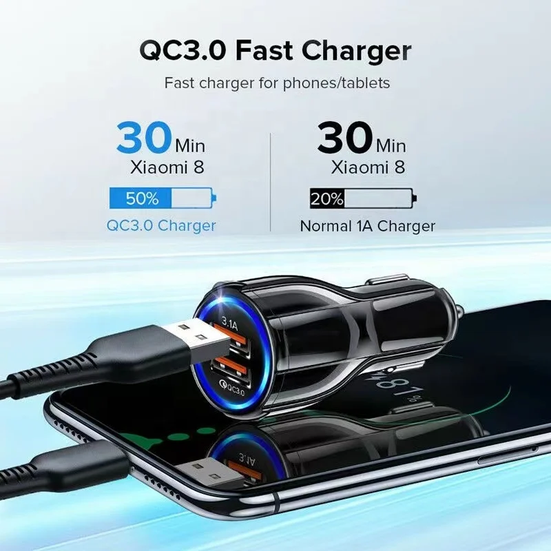 Smart Mobile Phone Car Charger 12v-24v 3.1a Output Dual Usb Car Charge Adapter For Samsung For Iphone