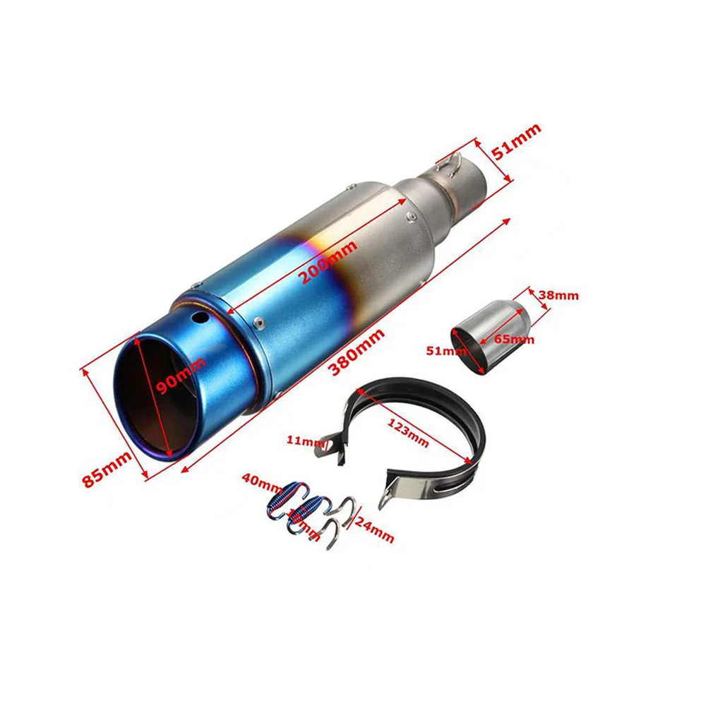 51mm Diameter Inlet Motorcycle Blue Color Carbon Fiber Exhaust Muffler Pipe For 300cc Displacement