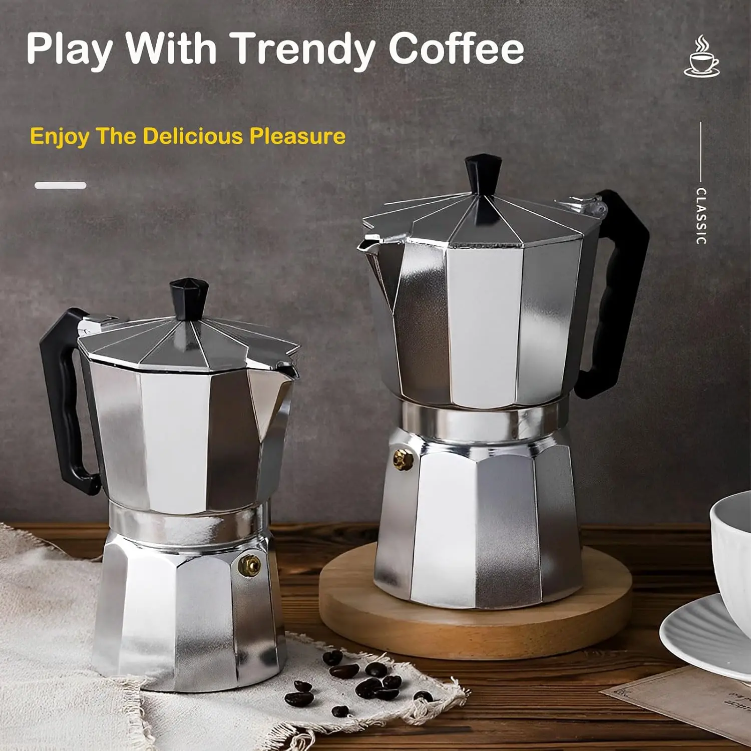 Italian Espresso Coffee Maker Aluminum Moka Pot Modern Classic Style Stovetop Kettle Custom