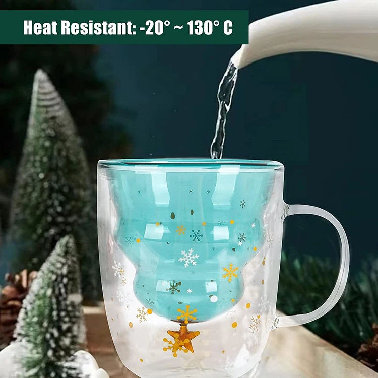 250ml christmas tree cup heat-resistant double glass star wishing cup drinking glass cup