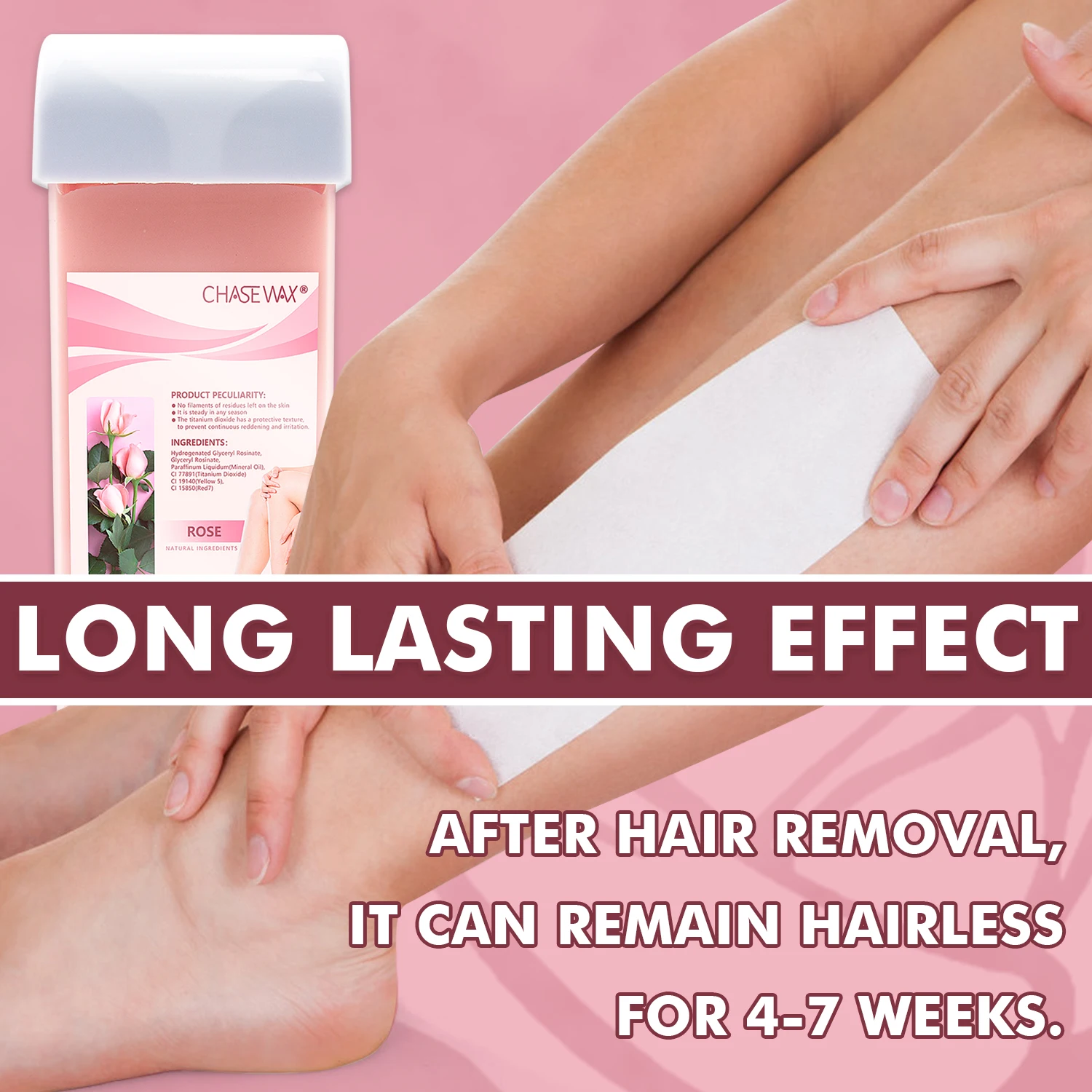 Chase Wax Moisturizing 100g Rose Pink Strips Wax Roll On Cartridge Soft Wax  For Sensitive Skin