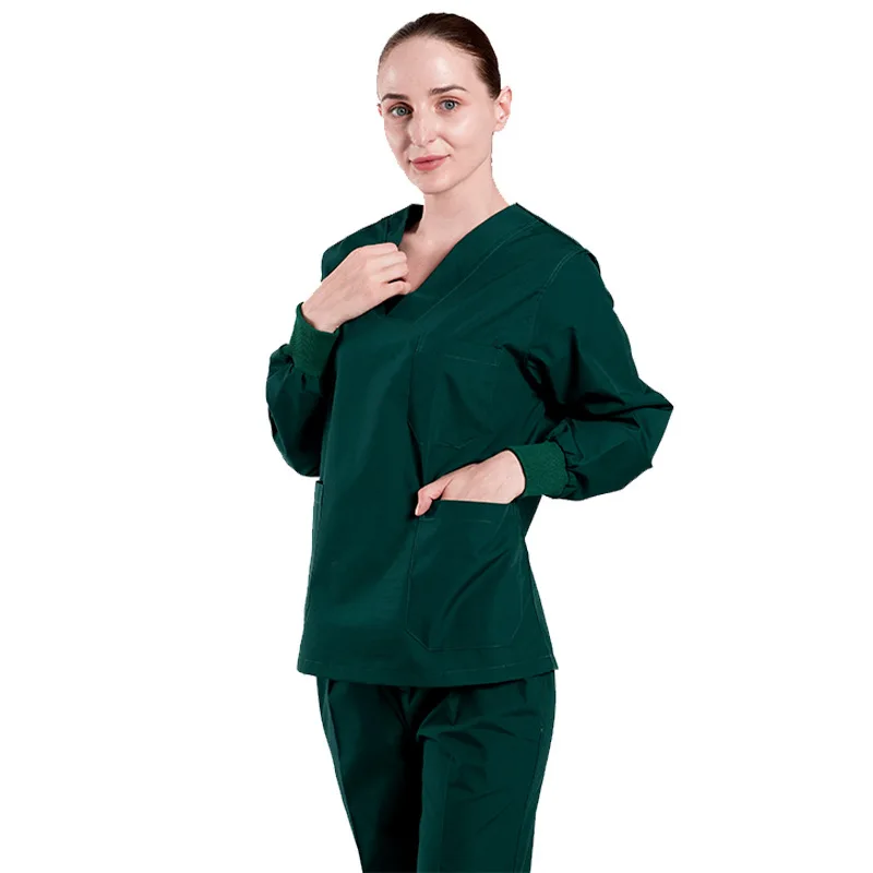 Unisex Hospital Clinic Clothing Customized Logo Uniform Sets Green Scrubs Elastic Breathable Cotton Polyester