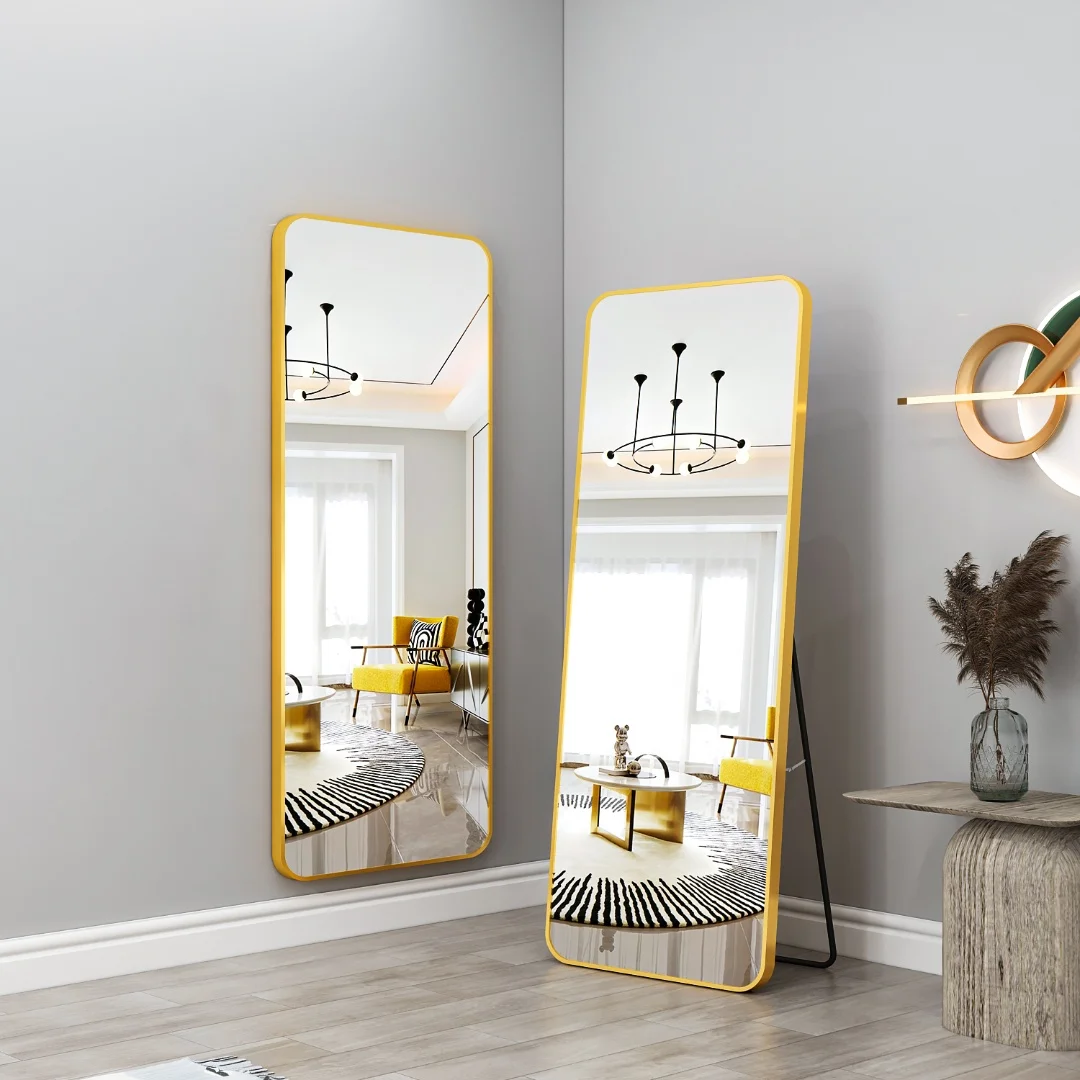 Factory Supply Full body floor to ceiling mirror, mesh red, minimalist girl with rounded corners, household fitting mirror