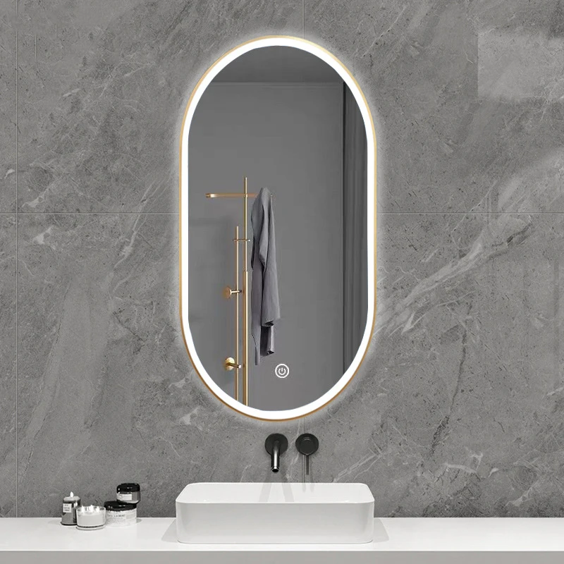 Defogger toilet illuminated makeup wall mounted touch screen anti-fog alloy frame decorative smart led light bathroom mirror