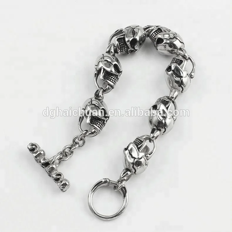 Stainless Steel gold Color High polished Large Heavy Bike Chain Skull Bracelet For Men