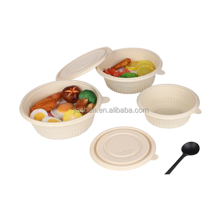 Custom Disposable Round Biodegradable Cornstarch Lunch Packaging Food Containers Salad Soup Bowl With Lid