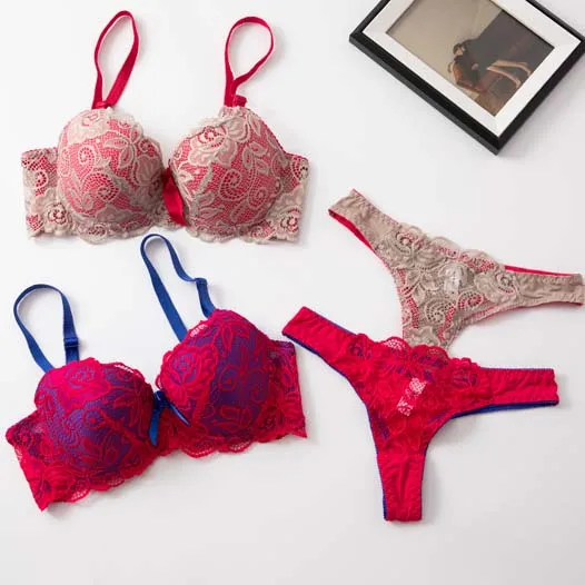 CINVIK Sexy Women Bras Set Lace Bras Thong Hollow Out Underwear Panty Set Underwear Women Sets Breathable Briefs Lingerie New
