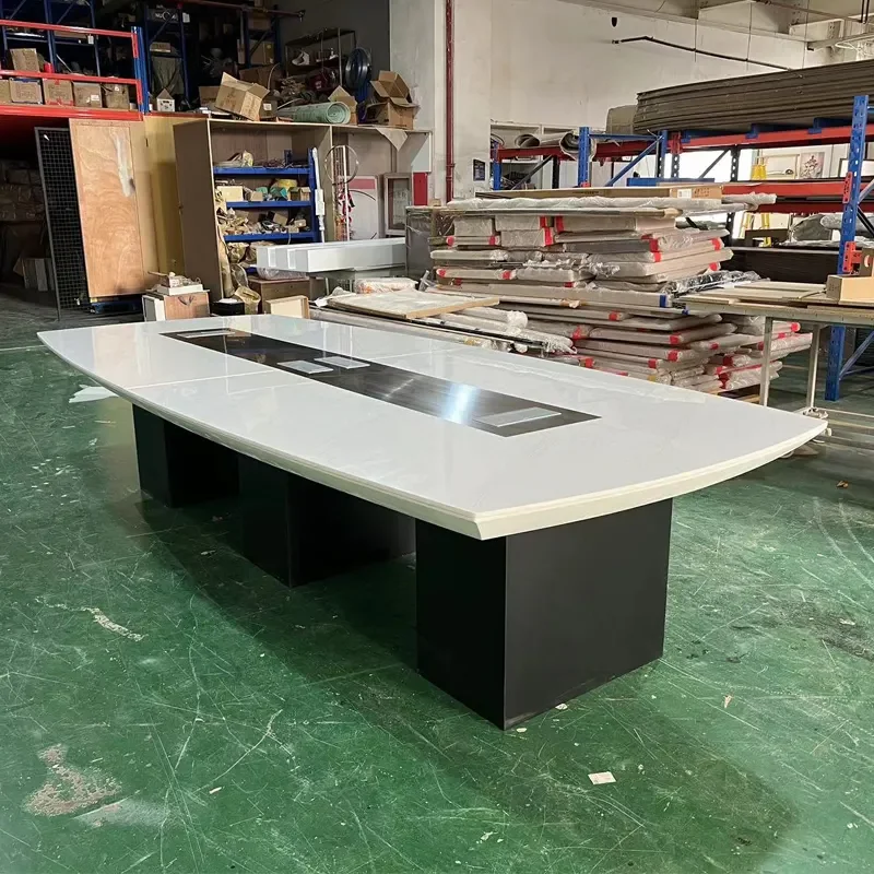 White Office Boardroom Table Black Leg Oval Shape 12 Seat Conference Table Made in Foshan