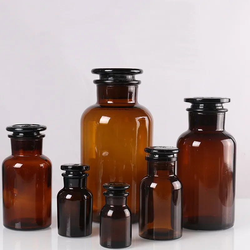 30ml 60ml 125ml 250ml 500ml Amber Glass Laboratory Pharmacy Apothecary Jar Reagent Bottle With PP Stopper