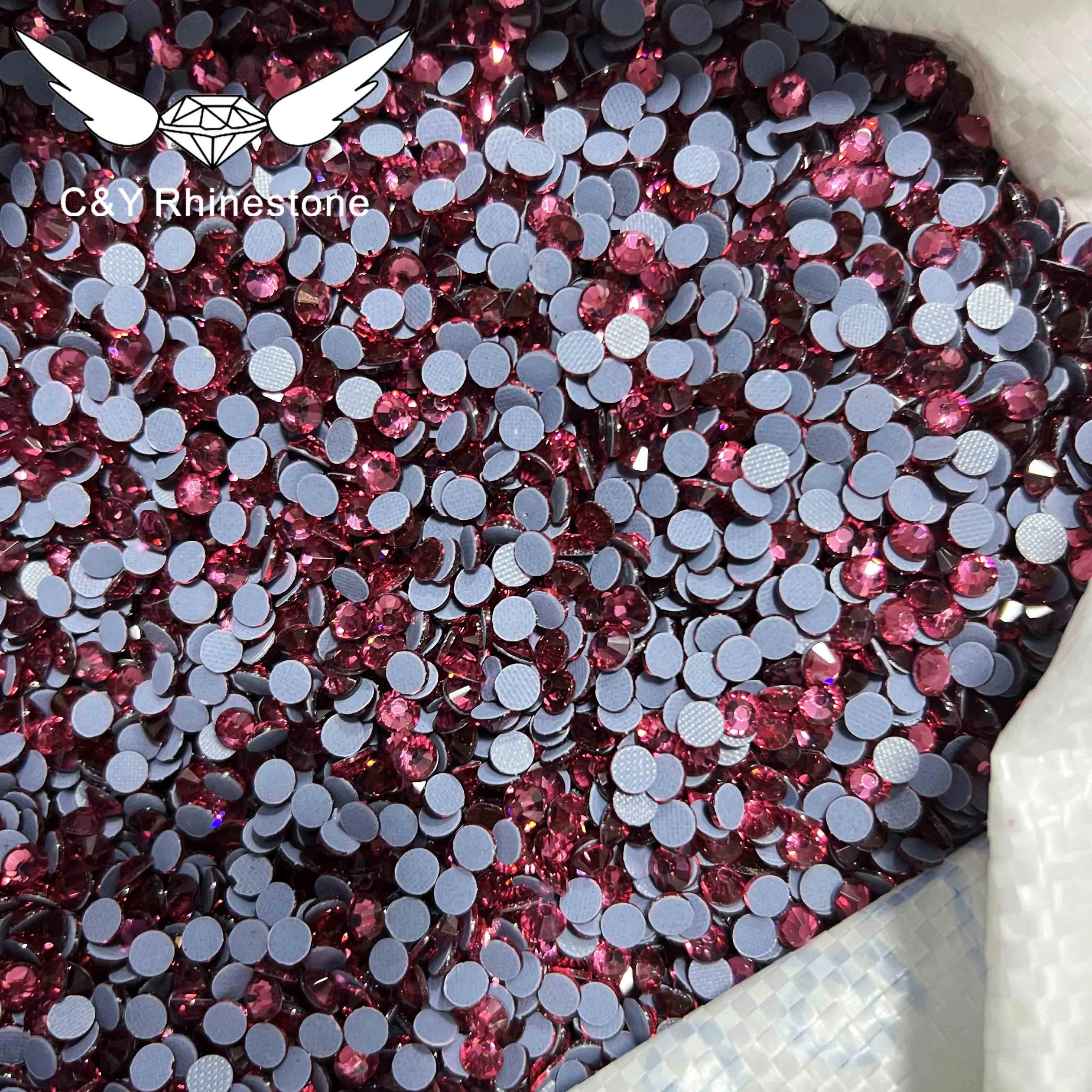 C&Y Rose Loose Round SS6 SS10 SS16 SS20 Flat Back Glass Stone Hotfix Bling Crystal Rhinestone Transfers