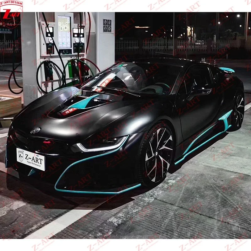 Z-ART 2014-2019 I8 carbon fiber side blade spoiler skirts for BMW I8 carbon fiber side lip for I8 carbon fiber side chin