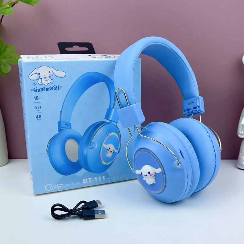 New Selling Headset Anime Cartoon Sanrion Kitty Melodi Kuromy USB Bluetooth Glow Sports Stitch Headset Xmas Gift for Kids