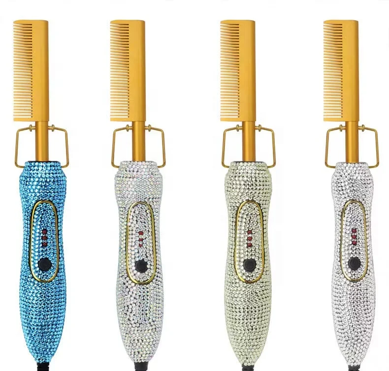 Custom Logo Bling Bling Rhinestone 500 F Dual Voltage Heat Pressing Anti Scald Hair Straightener Electric Hot Comb