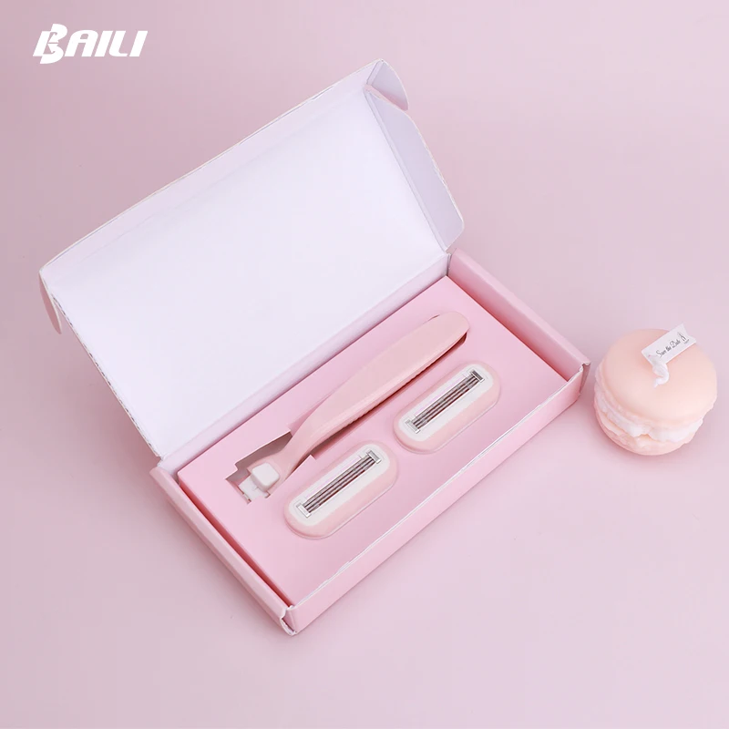 Pink Hair Removal Razor Shower Ladies Razor Replaceable Refills 3 Blades Shaving Razor