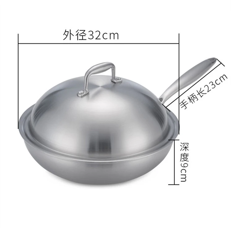 Hot Sales 3 ply High Quality SUS 304 Stainless Steel Non Stick Wok with Coating