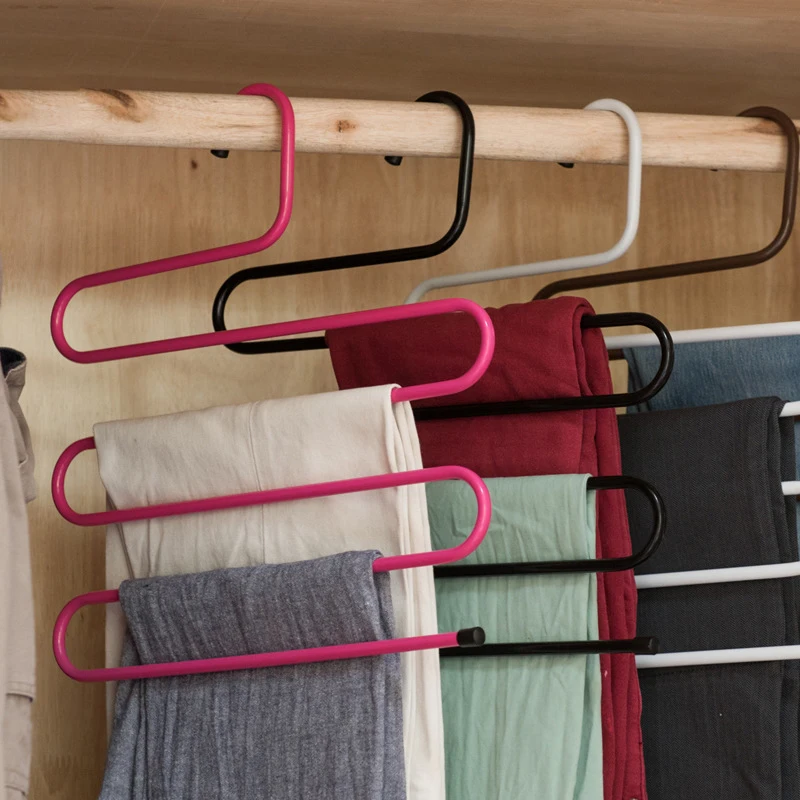 Multi-Layer S-Shaped 6 In 1 Save Space Multi-functional Folding Rack Wardrobe Organizer Scarf Pants Hanger