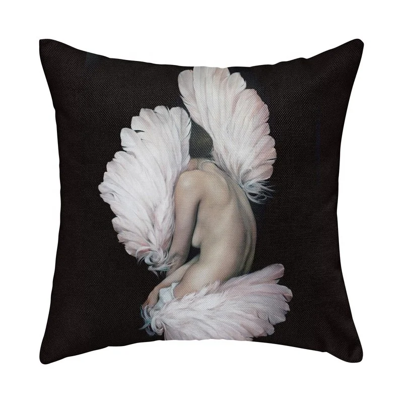 Modern Art Beautiful Body Swan Wings Feather Ballerina Girls Decorative Pillow Cover for Sofa
