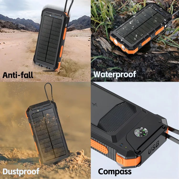 Trending Product 2024 New Portable Charger Solar Powerbank Compass Mobile Power Supply 20000mah Power Bank Solar cargador