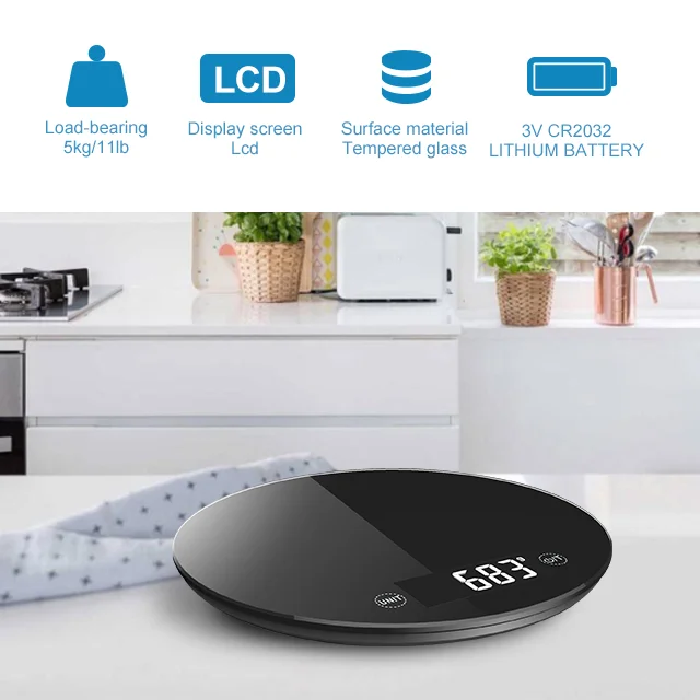 2022 New High Quality CE Rohs OEM Glass Printing Customized Logo Round Shape Best Selling Digital Kitchen Precise Scales