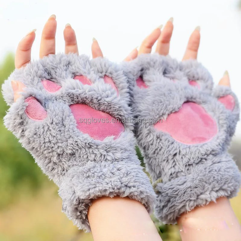 autumn Fashion animal paw Women Girl Lovely Winter Cute Mitten Soft Half Finger fingerless Gloves Warm Paw fingerless mitten