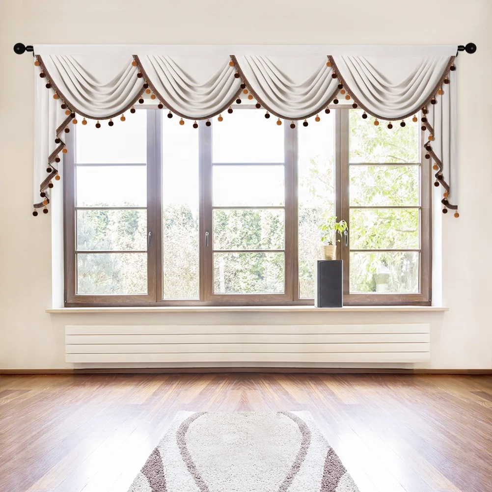 Modern Cream Velvet Curtain Valance Set Living Room Chinese Blackout Cortina Waterfall Pelmet for Home Ready Made