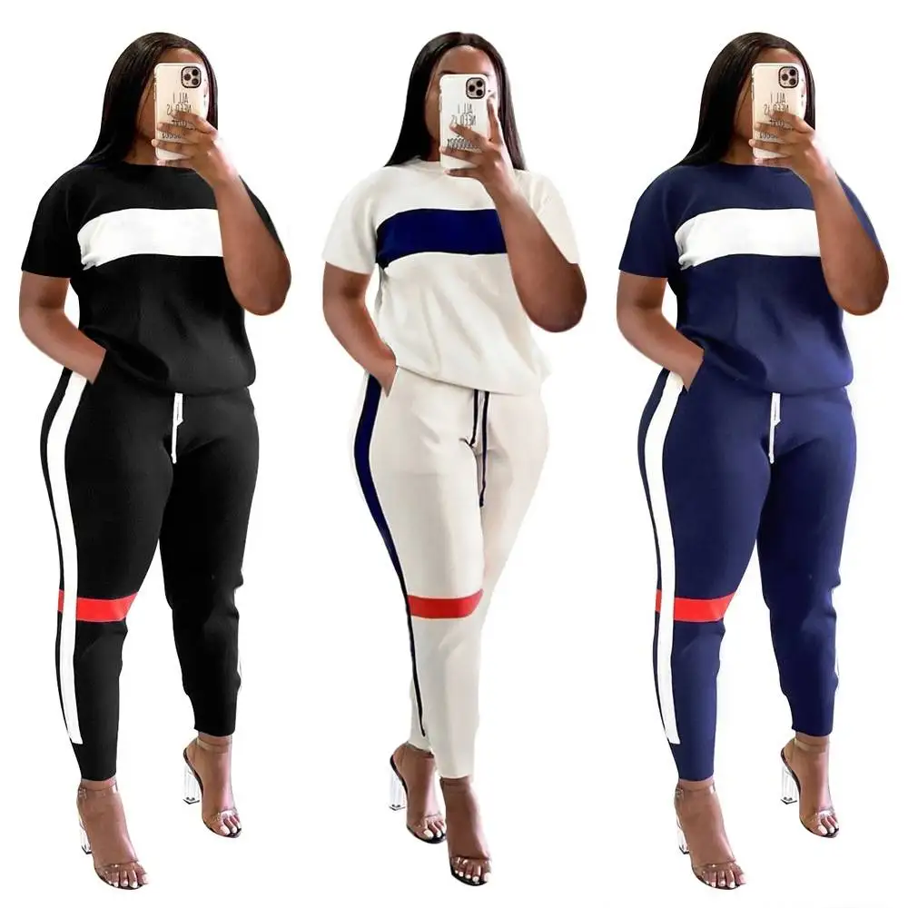 TRUEN Custom logo 2023 new arrival fashion casual Striped sports Jogging suit women two pieces pants set