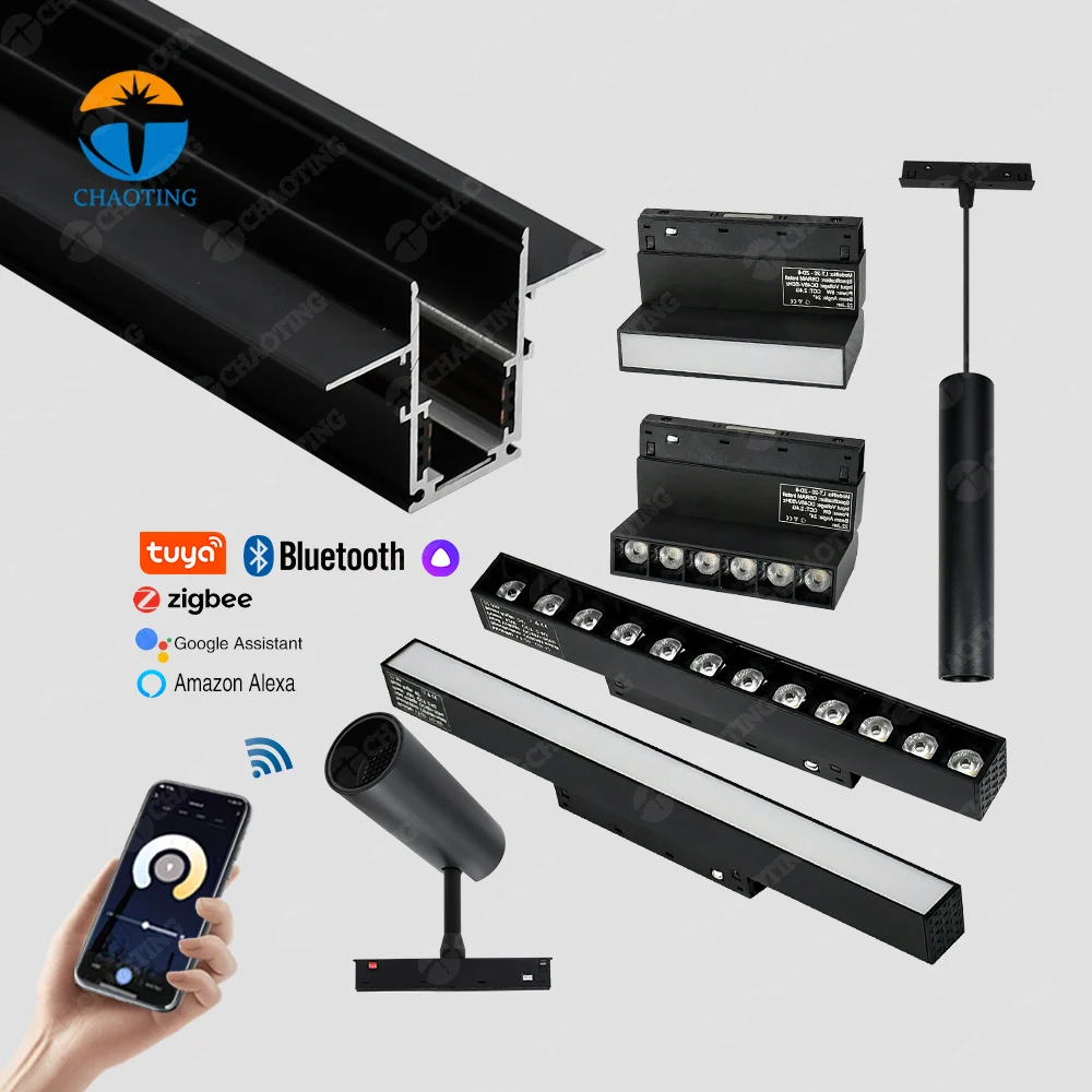 No Flicker Showroom LED Track Lighting 10W 20W 30W Linear Rail Lamp Accessory Voltage 48V Magnetic Track LED Flood Spot Lights