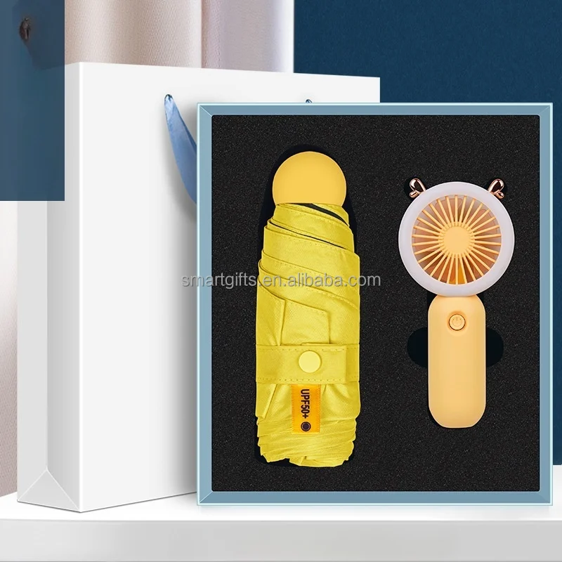 Women Gift Set Umbrella fan set mini cute umbrella party custom real estate Girl corporate staff gift set custom LOGO