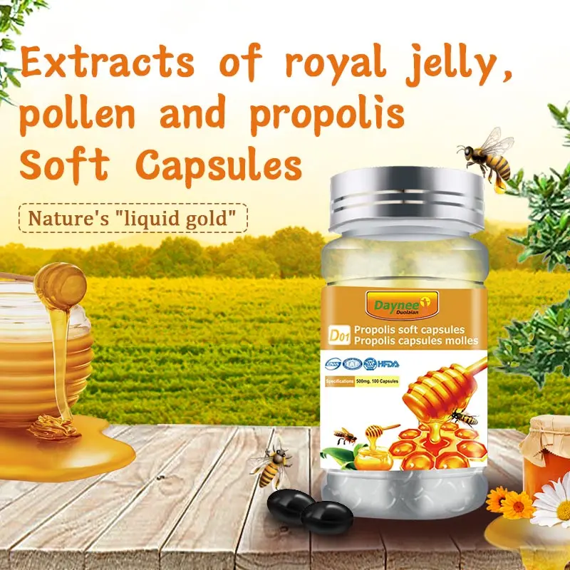 Quality Propolis Softgels Capsules Bee Propolis Supplement with Bee Pollen & Royal Honey for Immune Support