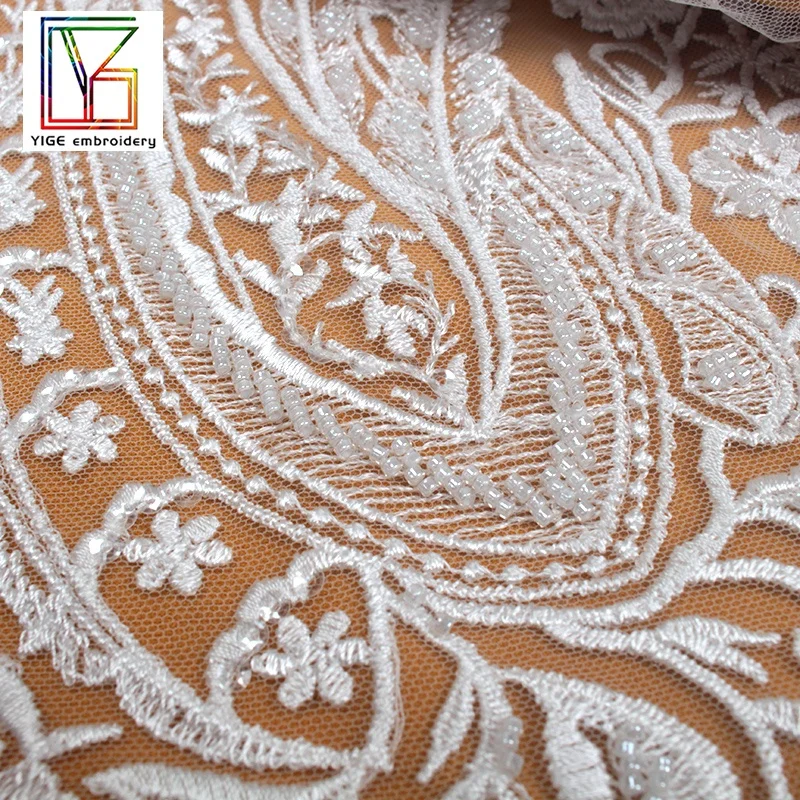 Sparkly Beads with Transparent Sequin on Tulle Mesh Fabric Embroidery  Beaded Bridal Lace Fabric