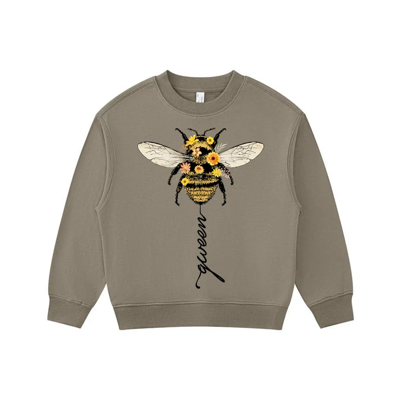 330g High Quality Children Long Sleeve Sweatshirt Kids Trend Bee Pattern O-Neck Hoodies Clothes Pullover For Boys Girls