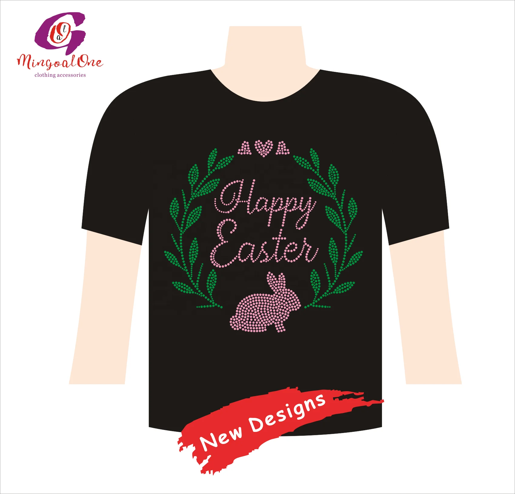 Wholesale Price Bling Happy Easter Holiday Letters Rhinestone Heat Transfer LOVE Easter Logo Rhinestone Transfer for T Shirt