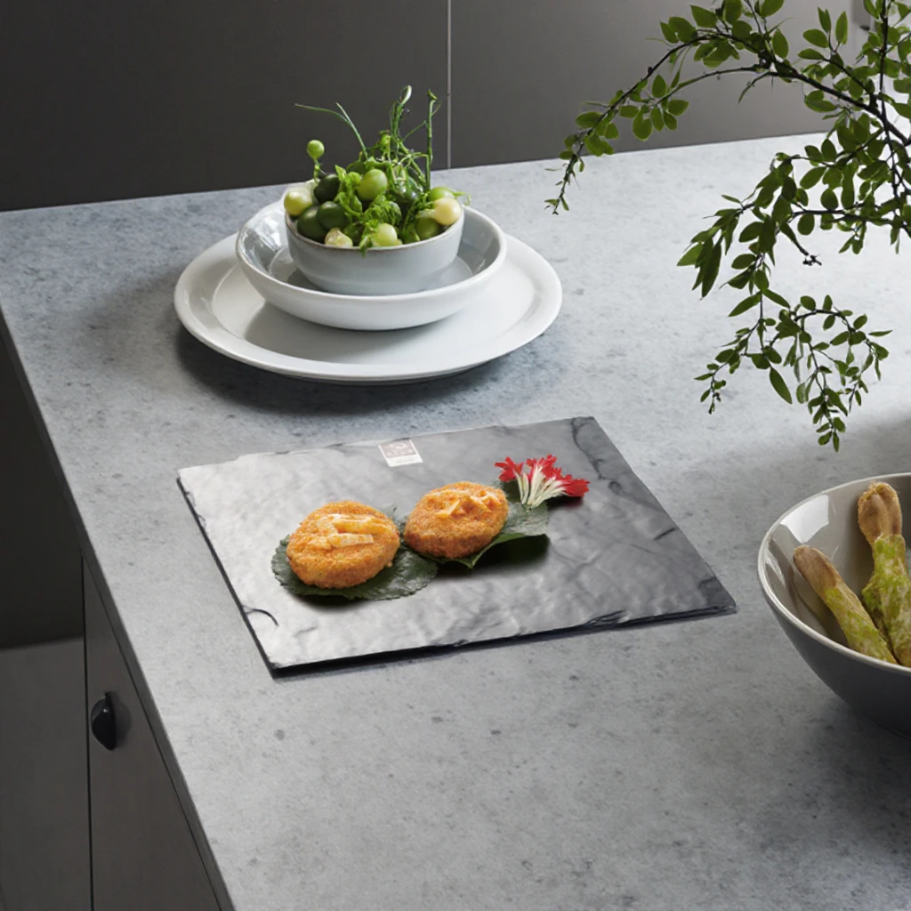 Hot Sale 100% Melamine Square Black Slate Stone Plate