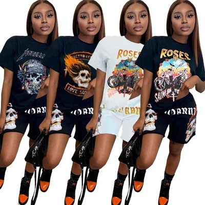 2021 New Arrivals Digital printing short sleeve Set Women Fashion summer Clothing Tracksuit Two Piece jogging Shorts Sets