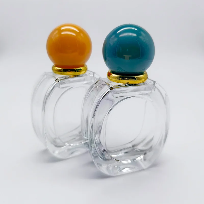 50ml luxury custom gifts perfume package box orange blue glass spray perfume bottle round lid set